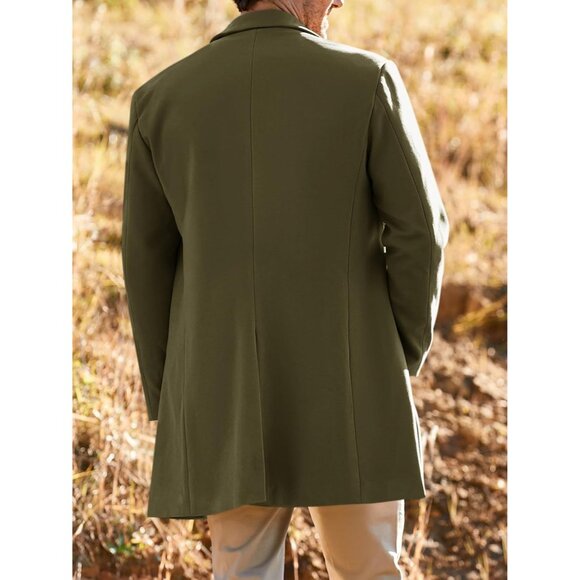 Men’s Army green  Slim Fit Trench Coat by Gafeng – Long Winter Overcoat - Picture 3 of 4